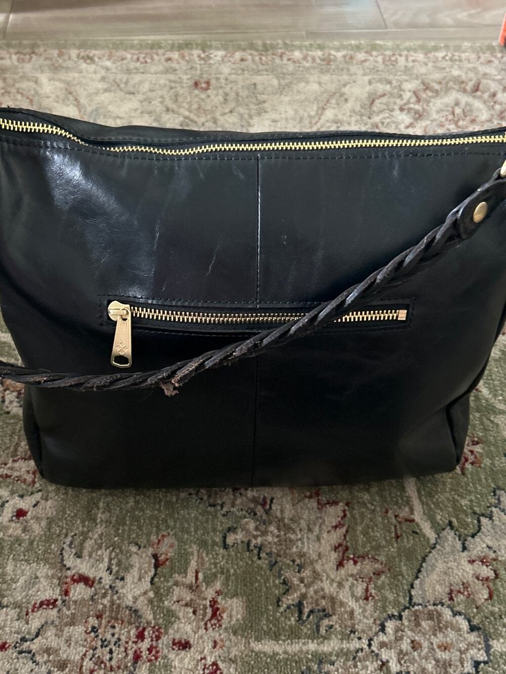 Search): Patricia Nash Lilia Black Leather Slouchy Hobo Bag Braided Strap Grape